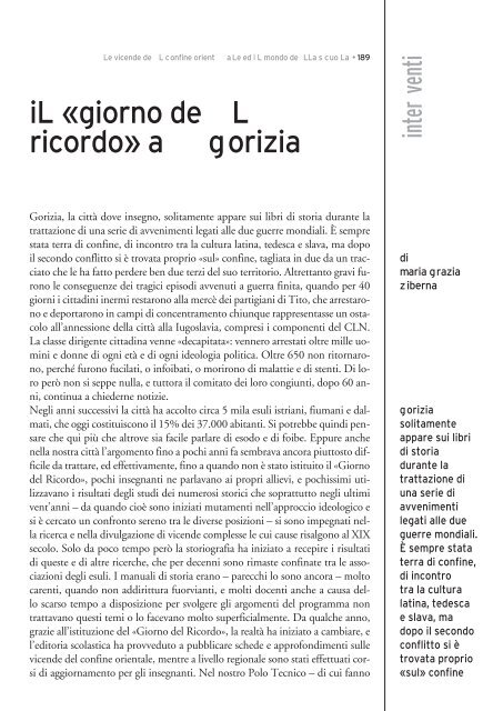 Le vicende del confine orientale ed il mondo della scuola