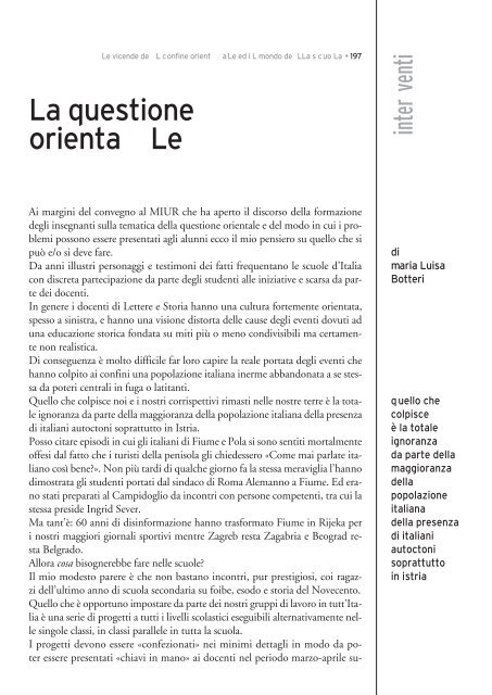 Le vicende del confine orientale ed il mondo della scuola