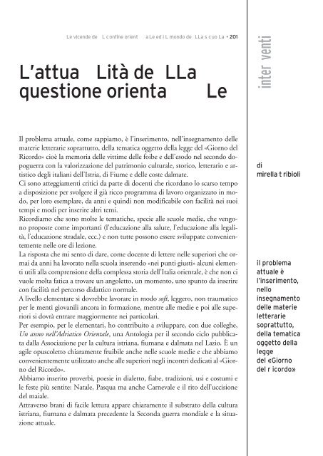 Le vicende del confine orientale ed il mondo della scuola