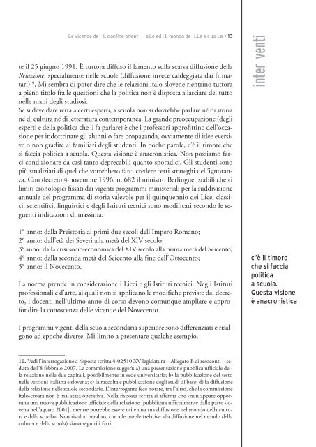 Le vicende del confine orientale ed il mondo della scuola