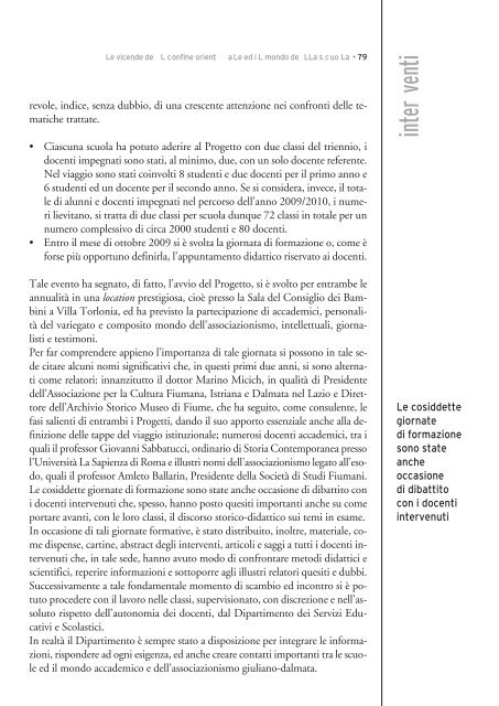 Le vicende del confine orientale ed il mondo della scuola