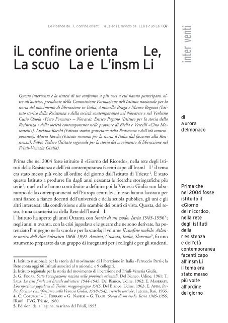 Le vicende del confine orientale ed il mondo della scuola