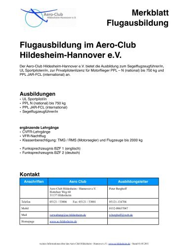 Merkblatt Flugausbildung - AC Hildesheim-Hannover