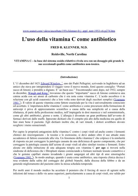 Klenner L'uso della vitamina C come antibiotico - Rocco Manzi