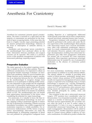 Anesthesia For Craniotomy - IARS