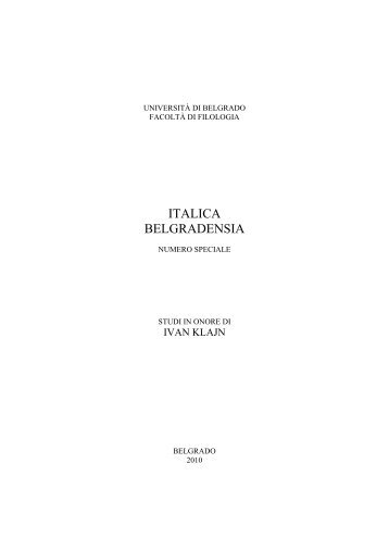Italica Belgradensia – Studi in onore di Ivan Klajn - Filološki fakultet