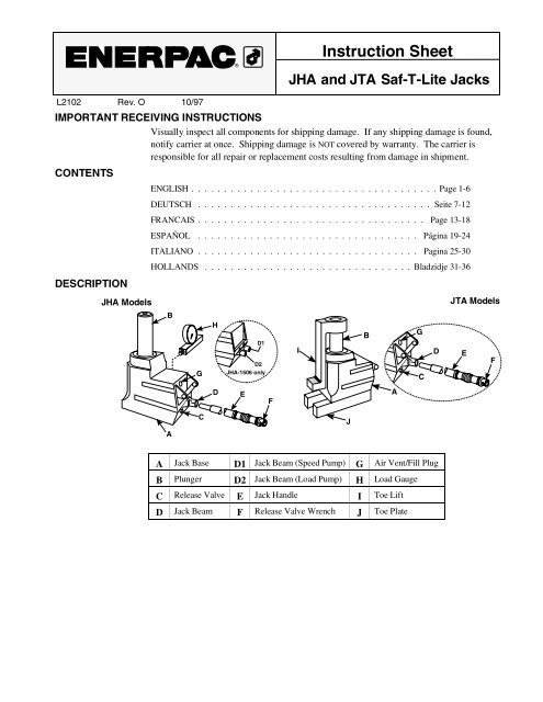 Manuale di istruzione (Serie JHA) - Enerpac