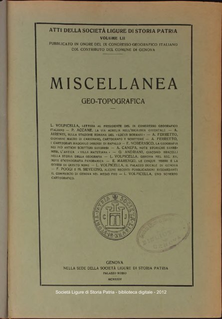 MISCELLANEA - Società Ligure di Storia Patria