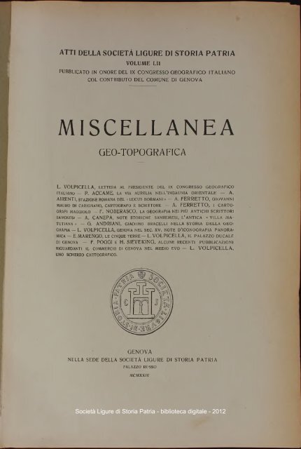 MISCELLANEA - Società Ligure di Storia Patria