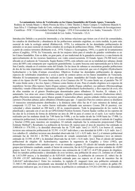 Levantamiento Aéreo de Vertebrados en los Llanos Inundables del ...