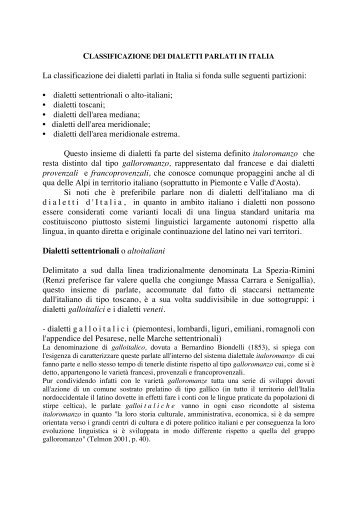 Classificazione dei dialetti parlati in Italia