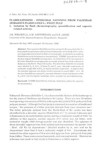 flabelliferins - steroidal saponins from palmyrah - Sri Lanka Journals ...