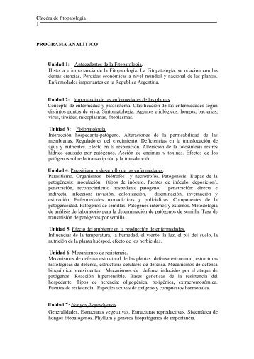 Cátedra de fitopatología 1 1 PROGRAMA ANALÍTICO Unidad 1 ...