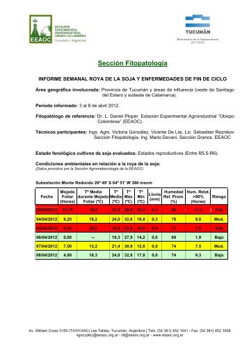 Sección Fitopatología - Estación Experimental Agroindustrial Obispo ...