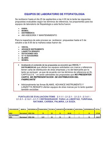 EQUIPOS DE LABORATORIO DE FITOPATOLOGIA - Corpoica