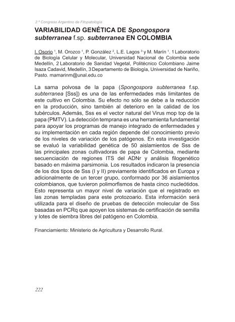 2º Congreso Argentino De Fitopatología Libro de Resúmenes