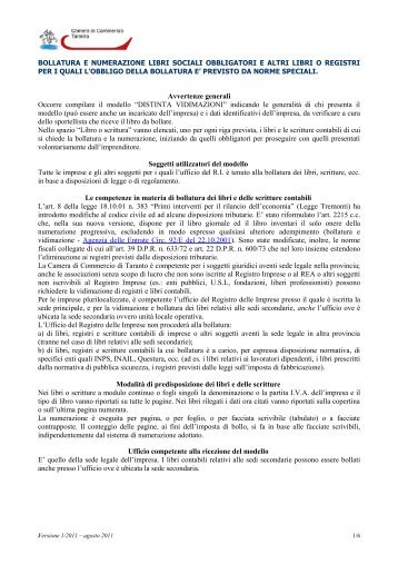 Bollatura e Numerazione Libri - Camera di commercio di Taranto