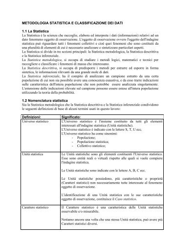 metodologia statistica e classificazione dei dati - Guzzardi