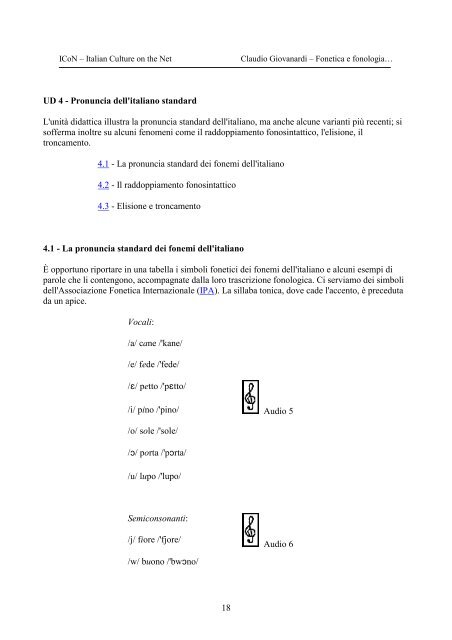 Fonetica e fonologia, pronuncia standard e ... - La lingua italiana