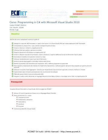 Corso: Programming in C# with Microsoft Visual Studio 2010 - PCSNet