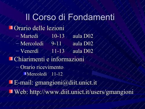 Notizie sul corso - Dipartimento di Ingegneria Informatica e delle ...