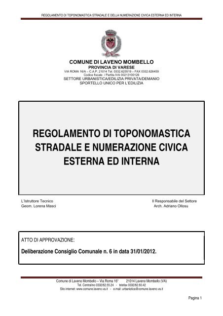 regolamento di toponomastica stradale e numerazione civica ...