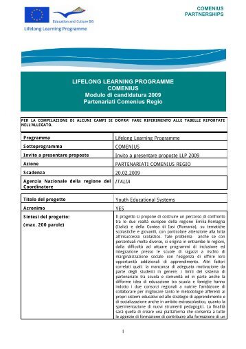 LIFELONG LEARNING PROGRAMME COMENIUS Modulo di ...