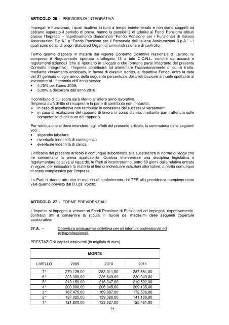 1 ITALIANA ASSICURAZIONI CONTRATTO INTEGRATIVO ...