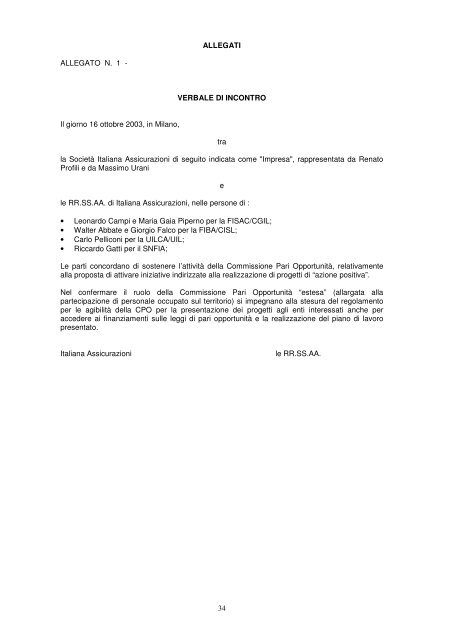 1 ITALIANA ASSICURAZIONI CONTRATTO INTEGRATIVO ...