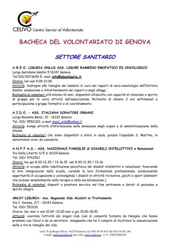 bacheca del volontariato di genova - Celivo