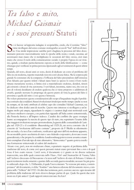 Tra falso e mito, Michael Gaismair e i suoi presunti Statuti - EmScuola