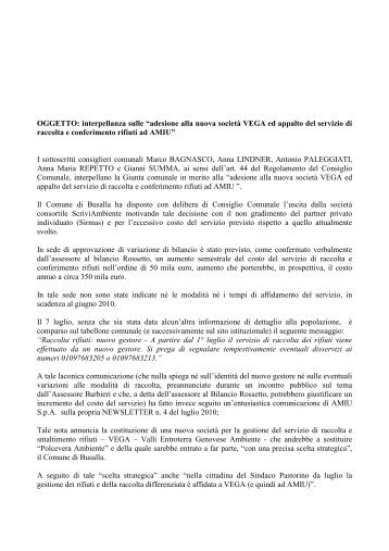 interpellanza costituzione VEGA e affidamento amiu - Busalla ...