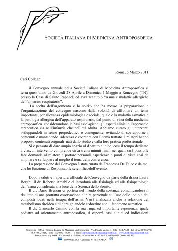 Lettera informativa - Società Italiana di Medicina Antroposofica