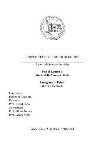 UNIVERSITÀ DEGLI STUDI DI TRIESTE Facoltà di ... - ANPI Pianoro