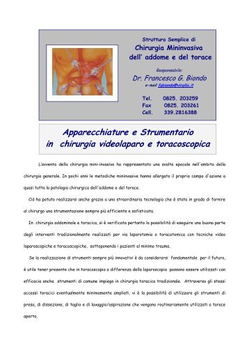 Apparecchiature e strumentario in chirurgia mininvasiva