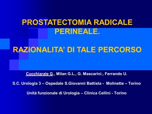 prostatectomia radicale perineale. razionalita' di tale percorso - Auro