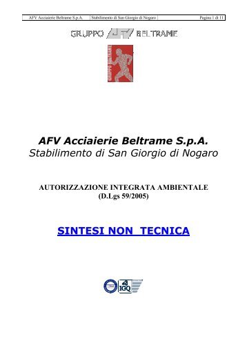 AFV Acciaierie Beltrame SpA Stabilimento di San Giorgio di Nogaro ...