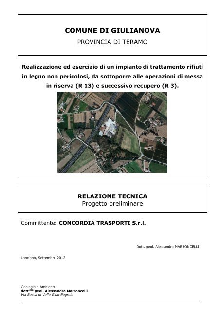 Relazione tecnica - progetto preliminare - Regione Abruzzo