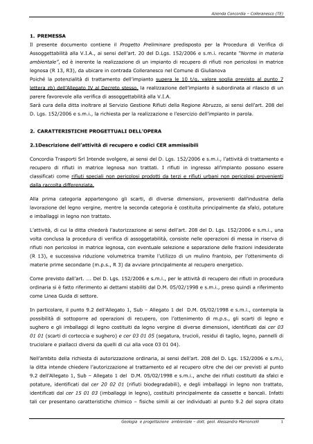 Relazione tecnica - progetto preliminare - Regione Abruzzo