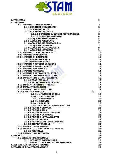 IMPIANTI TRATTAMENTO ACQUE - STAM ECOLOGIA