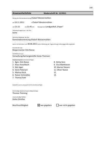 Anwesenheitsliste - Amt Hohner Harde