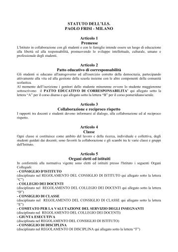 STATUTO IIS FRISI (Bozza) - IIS Paolo Frisi Milano