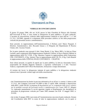VERBALE DI CONCERTAZIONE - Università degli Studi di Pisa