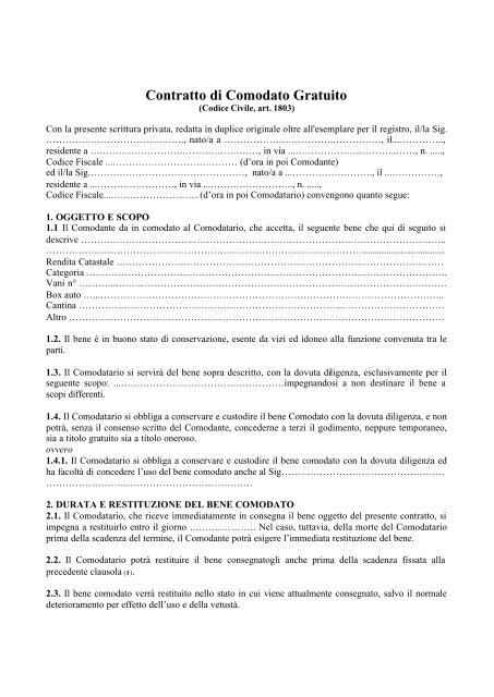 Contratto Di Comodato Gratuito Sunia Campania