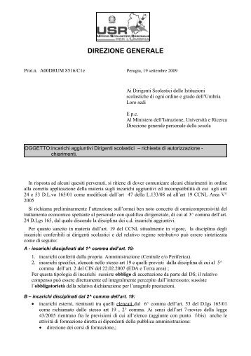 Incarichi aggiuntivi Dirigenti scolastici. Nota prot. n. A00DRUM 8516 ...