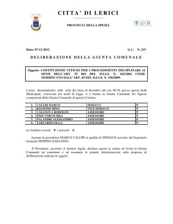 Delibera di costituzione Ufficio Procedimenti ... - Comune di Lerici