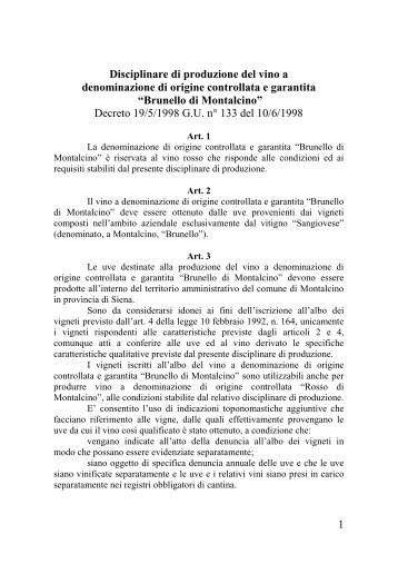 Disciplinare Brunello di Montalcino ( PDF ) - Consorzio del Vino ...
