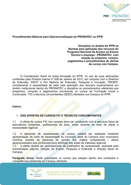 Procedimentos Básicos para Operacionalização do ... - IFPR