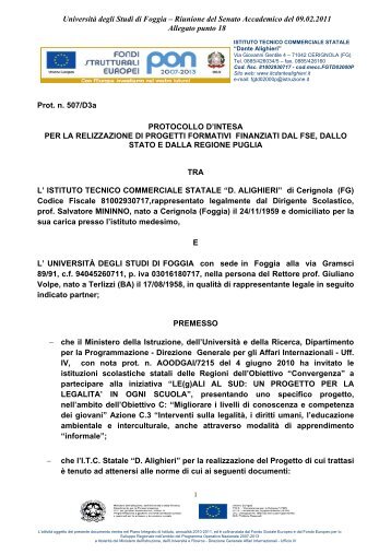 Protocollo d'intesa - Università degli Studi di Foggia