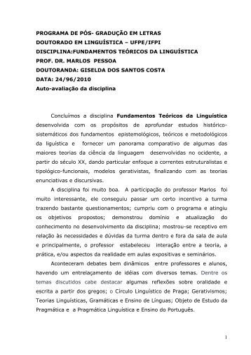 Avaliação da disciplina - Giselda dos Santos Costa